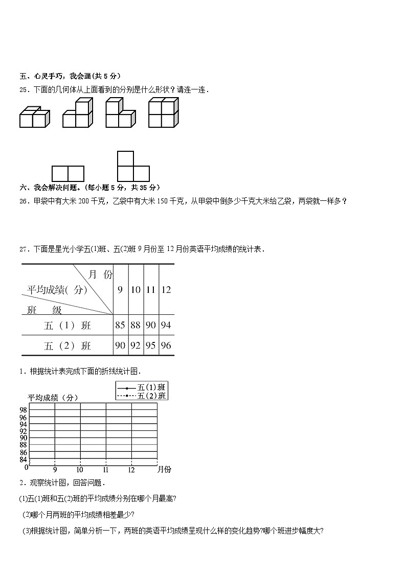 2022-2023学年湖北省武汉市青山区新沟桥小学年五年级数学第二学期期末联考模拟试题含答案03