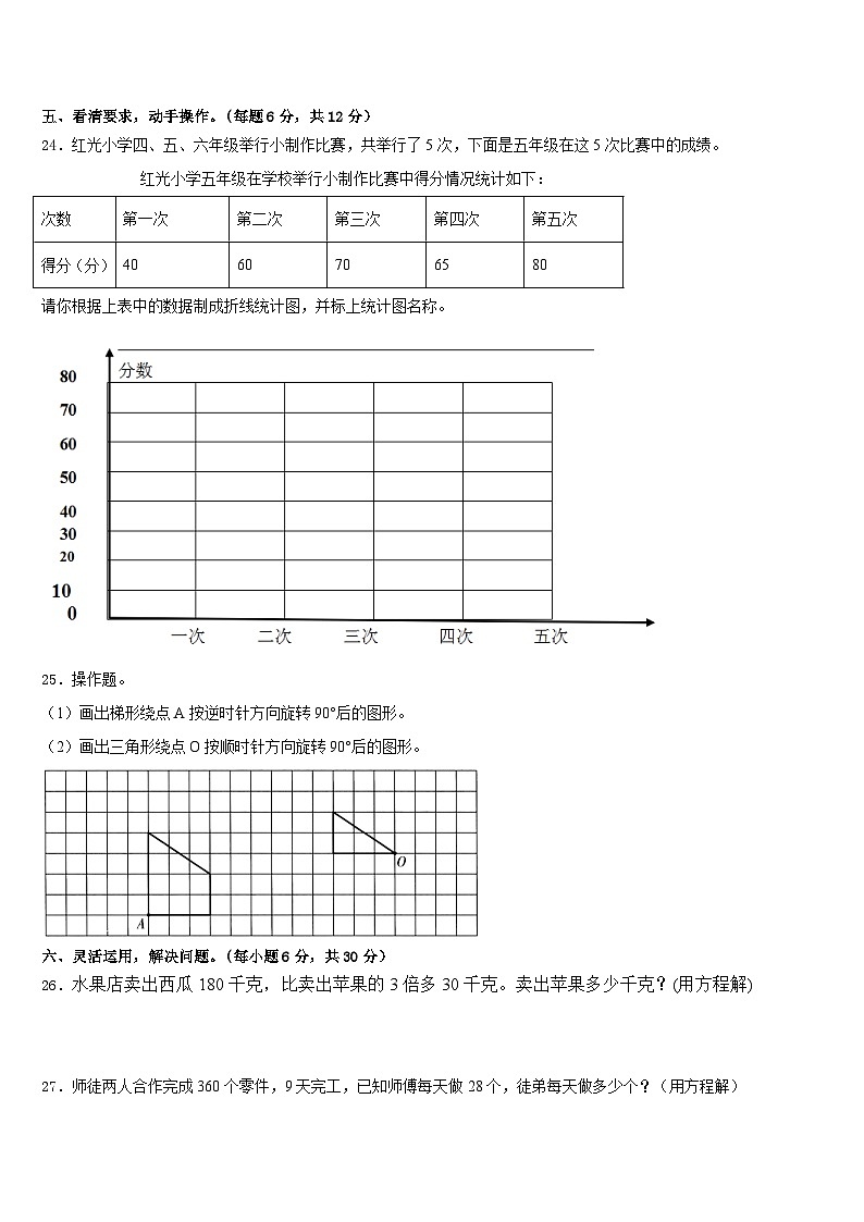 2022-2023学年甘肃省甘南藏族自治州玛曲县五年级数学第二学期期末调研模拟试题含答案第3页