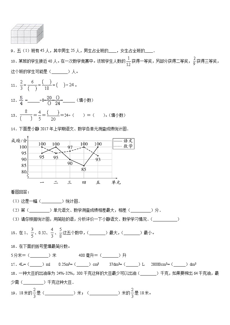 2022-2023学年甘肃省酒泉市五年级数学第二学期期末教学质量检测模拟试题含答案02