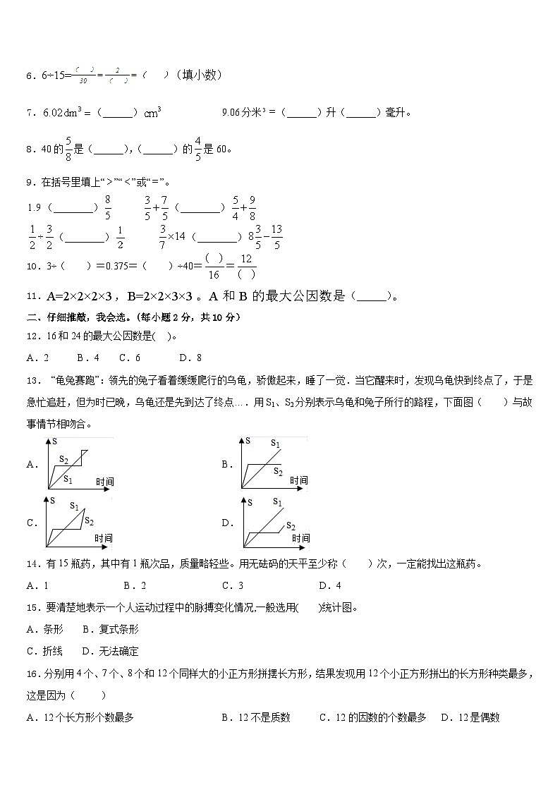 2022-2023学年甘肃省陇南市徽县数学五下期末复习检测模拟试题含答案02