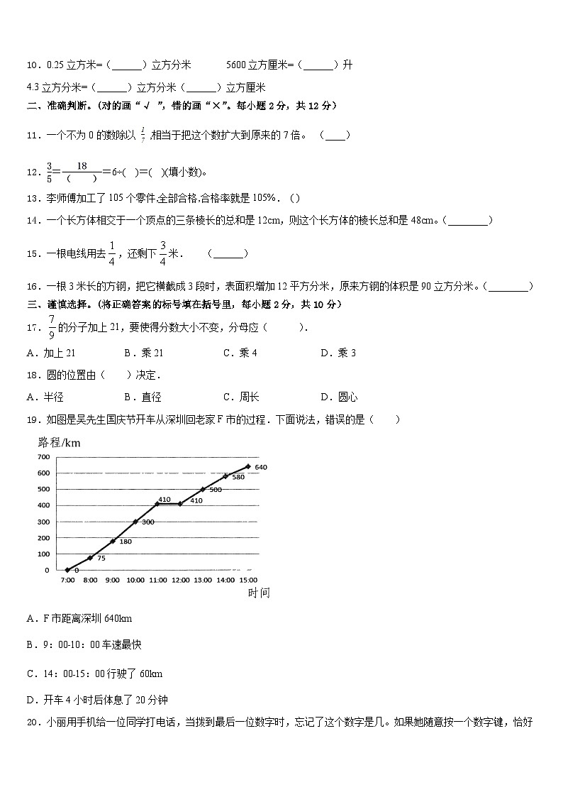 2022-2023学年甘肃省张掖市甘州区马神庙街小学数学五年级第二学期期末质量跟踪监视模拟试题含答案02