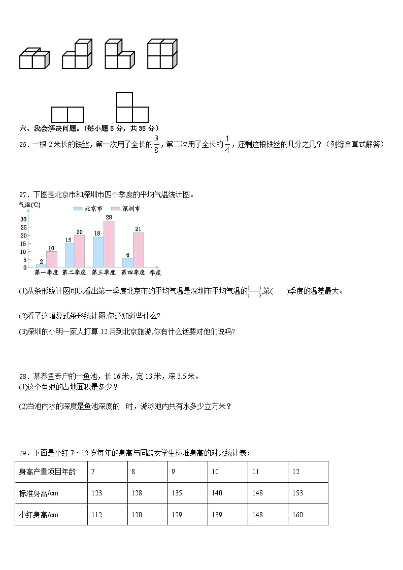 2022-2023学年白玉县五年级数学第二学期期末考试模拟试题含答案03