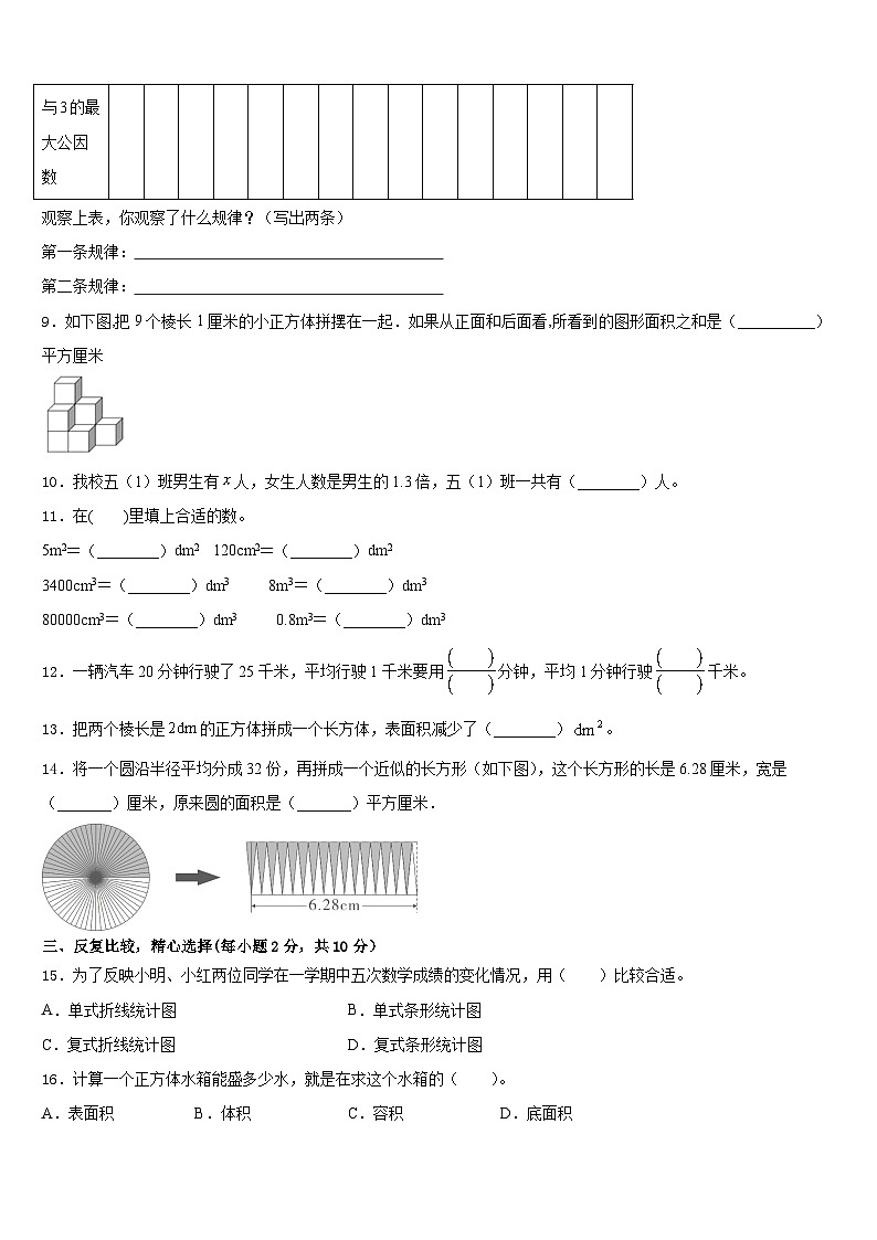 2022-2023学年福建省泉州市安溪县五年级数学第二学期期末考试试题含答案第2页