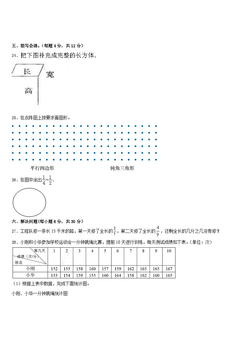 2022-2023学年荆门市沙洋县数学五年级第二学期期末复习检测模拟试题含答案03
