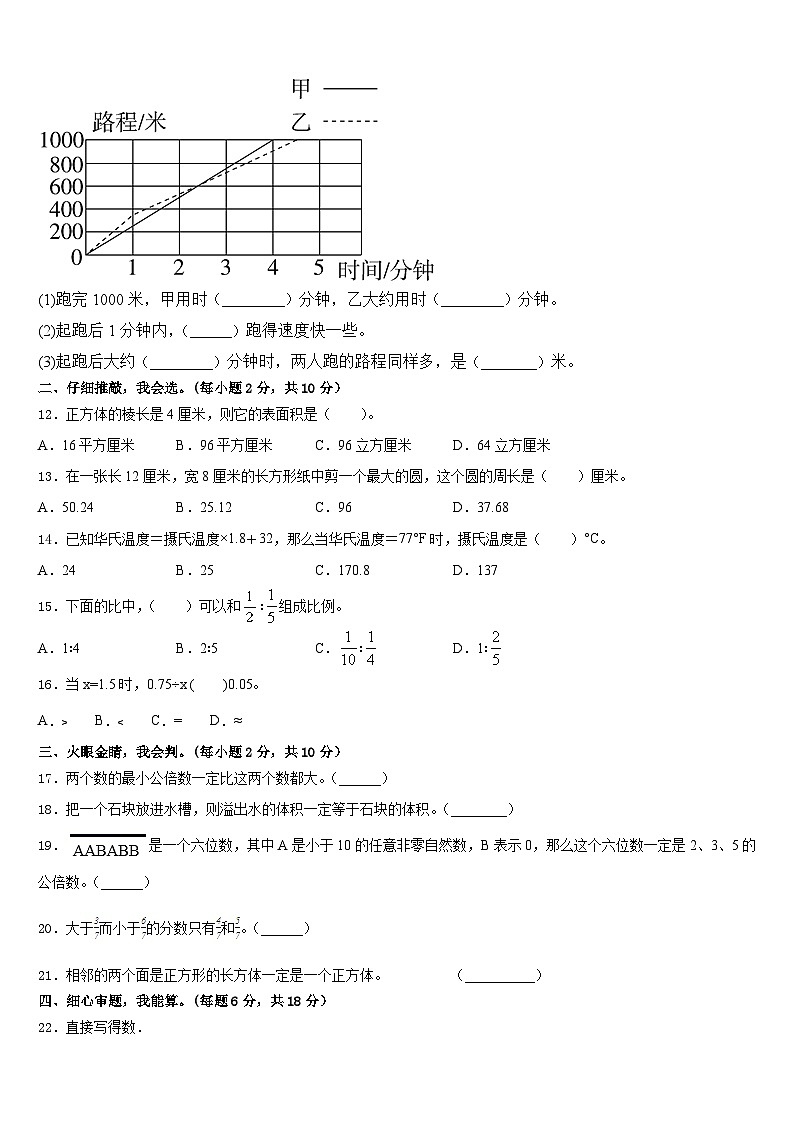 2022-2023学年贺州市数学五下期末检测试题含答案第2页