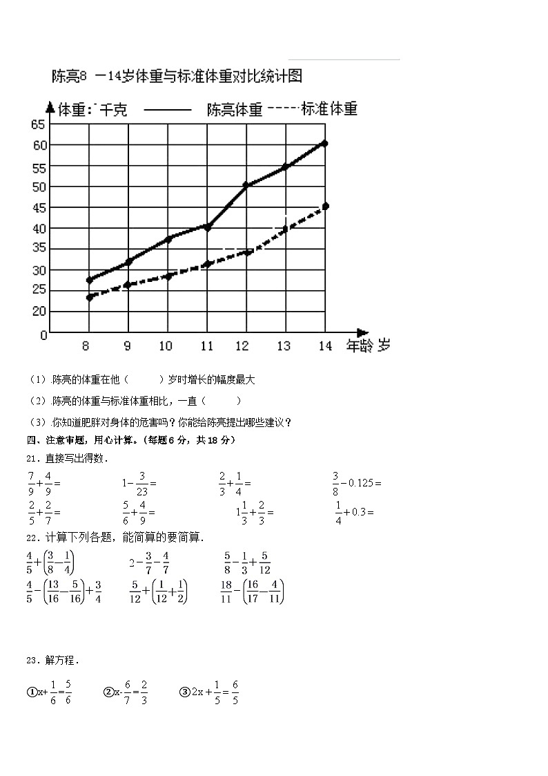 2022-2023学年黄南藏族自治州尖扎县数学五年级第二学期期末监测模拟试题含答案第3页