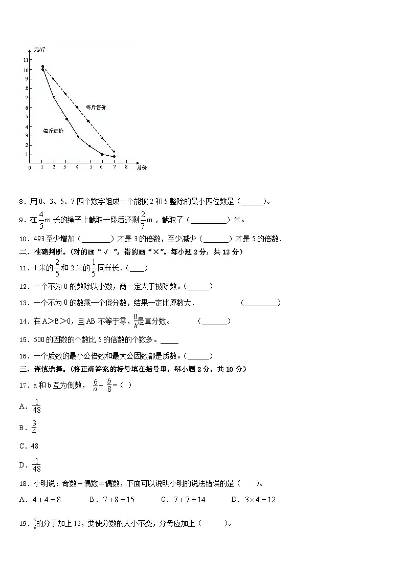 2022-2023学年黑龙江省鹤岗市兴安区数学五年级第二学期期末监测试题含答案第2页