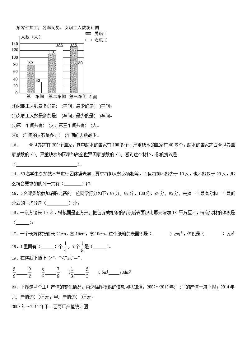 2022-2023学年黑龙江省双鸭山市友谊县五下数学期末综合测试模拟试题含答案02