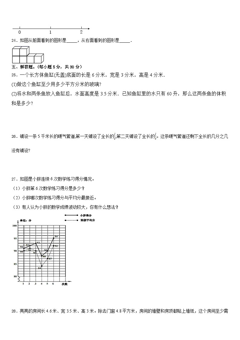 2022-2023学年黑龙江省伊春市金山屯区数学五年级第二学期期末复习检测试题含答案第3页