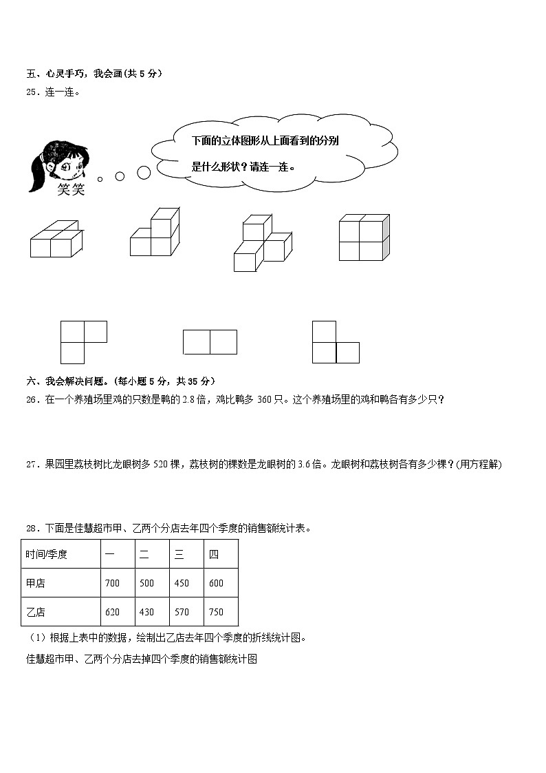 四川省凉山彝族自治州金阳县2022-2023学年数学五年级第二学期期末检测模拟试题含答案03