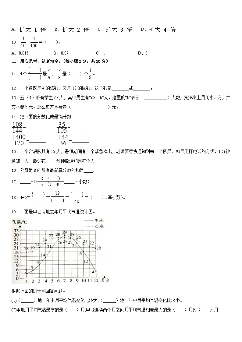 宜川县2022-2023学年五下数学期末学业水平测试模拟试题含答案第2页