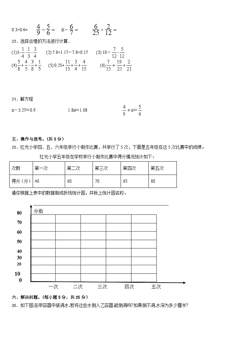 山东省淄博市2022-2023学年五下数学期末统考模拟试题含答案03