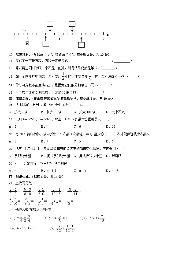 山西省临汾市吉县2022-2023学年数学五年级第二学期期末调研试题含答案02