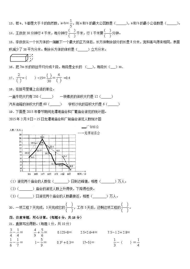 康马县2022-2023学年五下数学期末达标测试试题含答案第2页