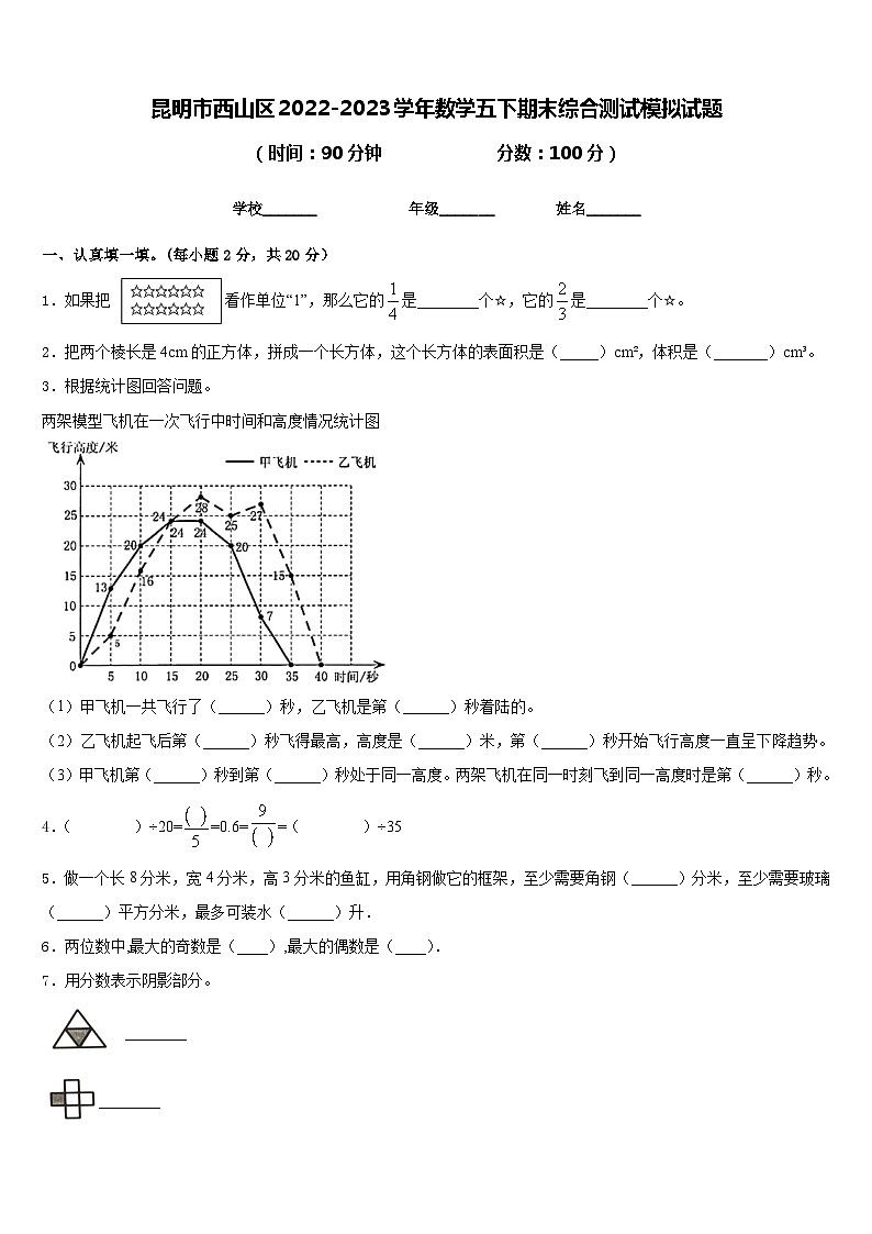 昆明市西山区2022-2023学年数学五下期末综合测试模拟试题含答案第1页