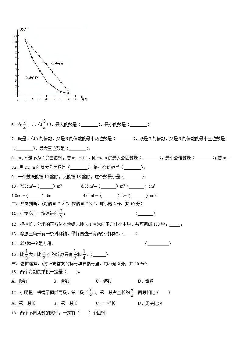 景洪市2022-2023学年数学五下期末检测模拟试题含答案第2页