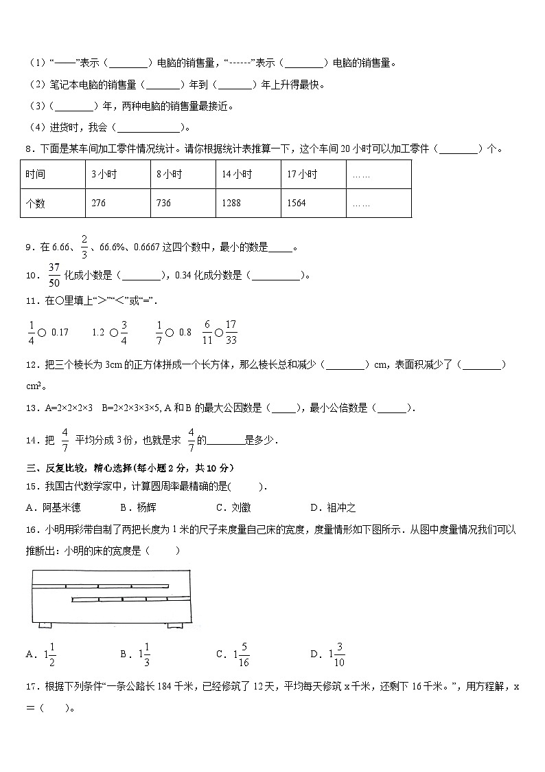 河南平顶山新华区2022-2023学年五下数学期末质量跟踪监视模拟试题含答案第2页
