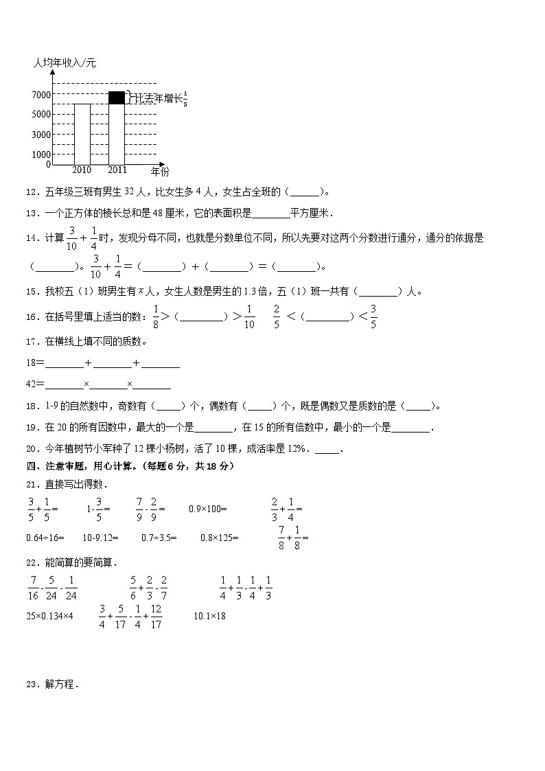 河南省南阳市唐河县2022-2023学年数学五下期末学业质量监测模拟试题含答案02