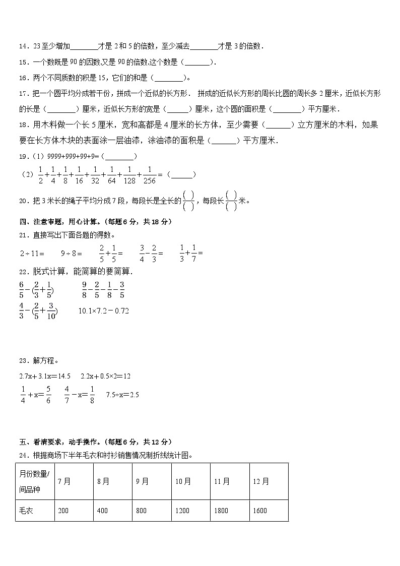 河南省平顶山市叶县2022-2023学年数学五下期末统考模拟试题含答案第2页