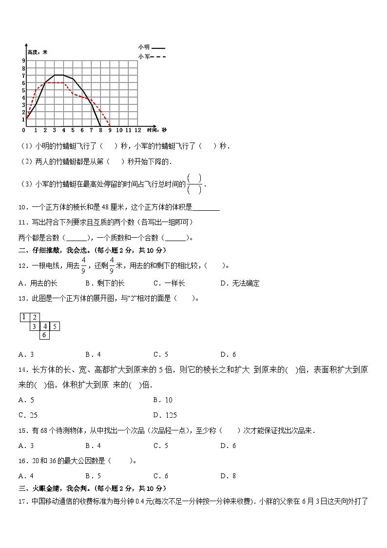 河南省漯河市源汇区2022-2023学年五下数学期末调研试题含答案02