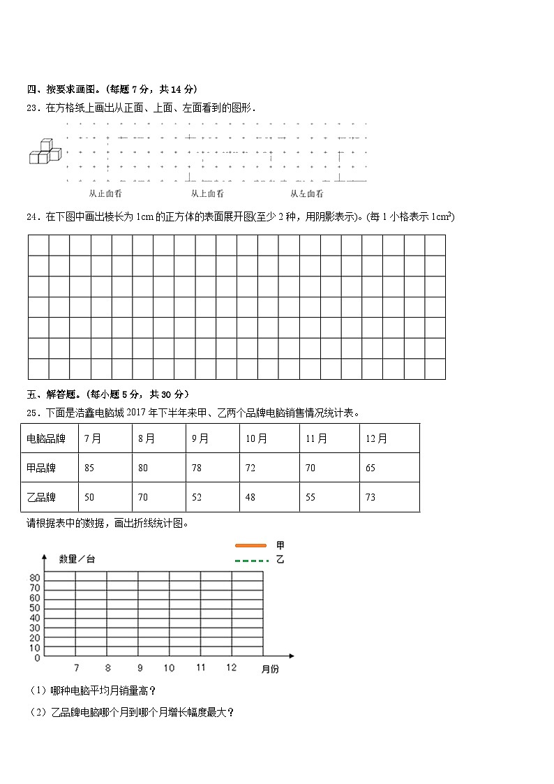 浙江省金华市2022-2023学年五年级数学第二学期期末调研模拟试题含答案03