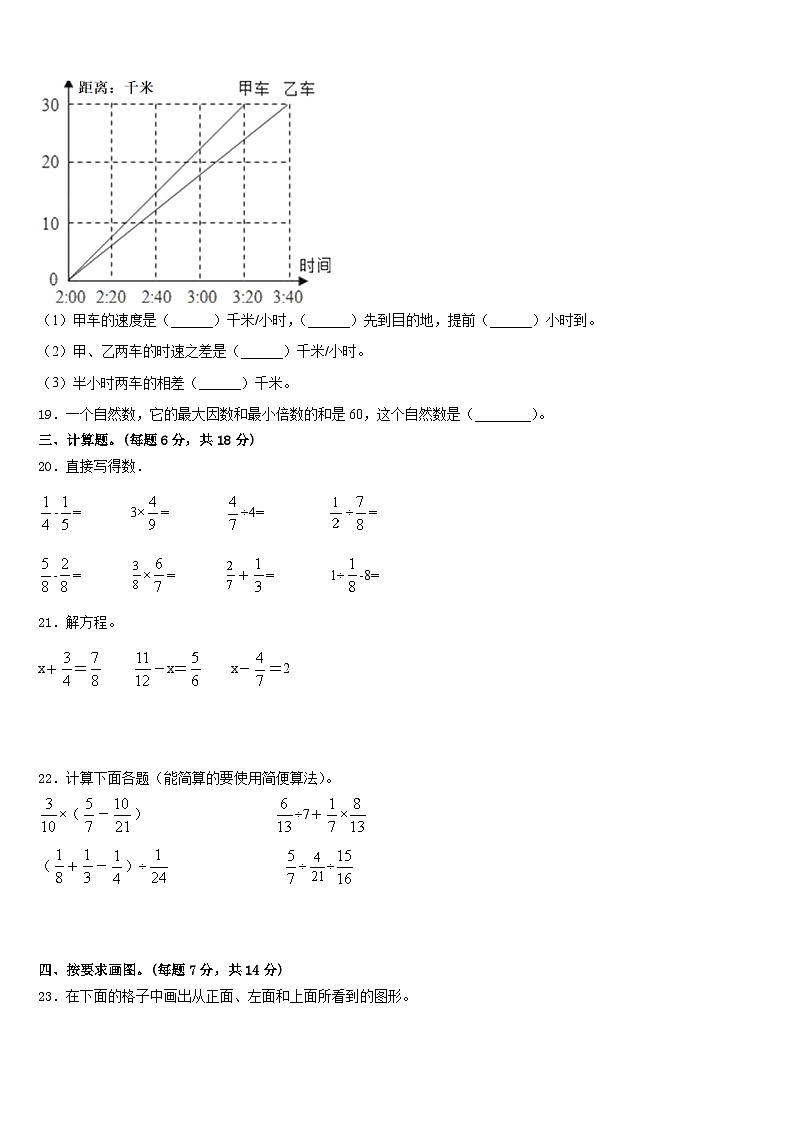 湖南省怀化市芷江侗族自治县2022-2023学年五年级数学第二学期期末考试模拟试题含答案03