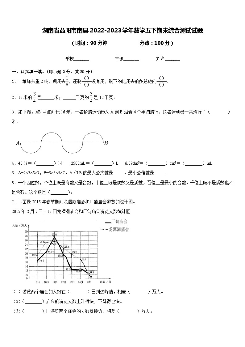 湖南省益阳市南县2022-2023学年数学五下期末综合测试试题含答案第1页