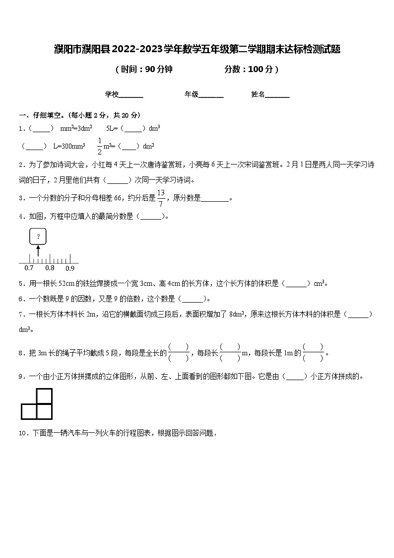 濮阳市濮阳县2022-2023学年数学五年级第二学期期末达标检测试题含答案第1页