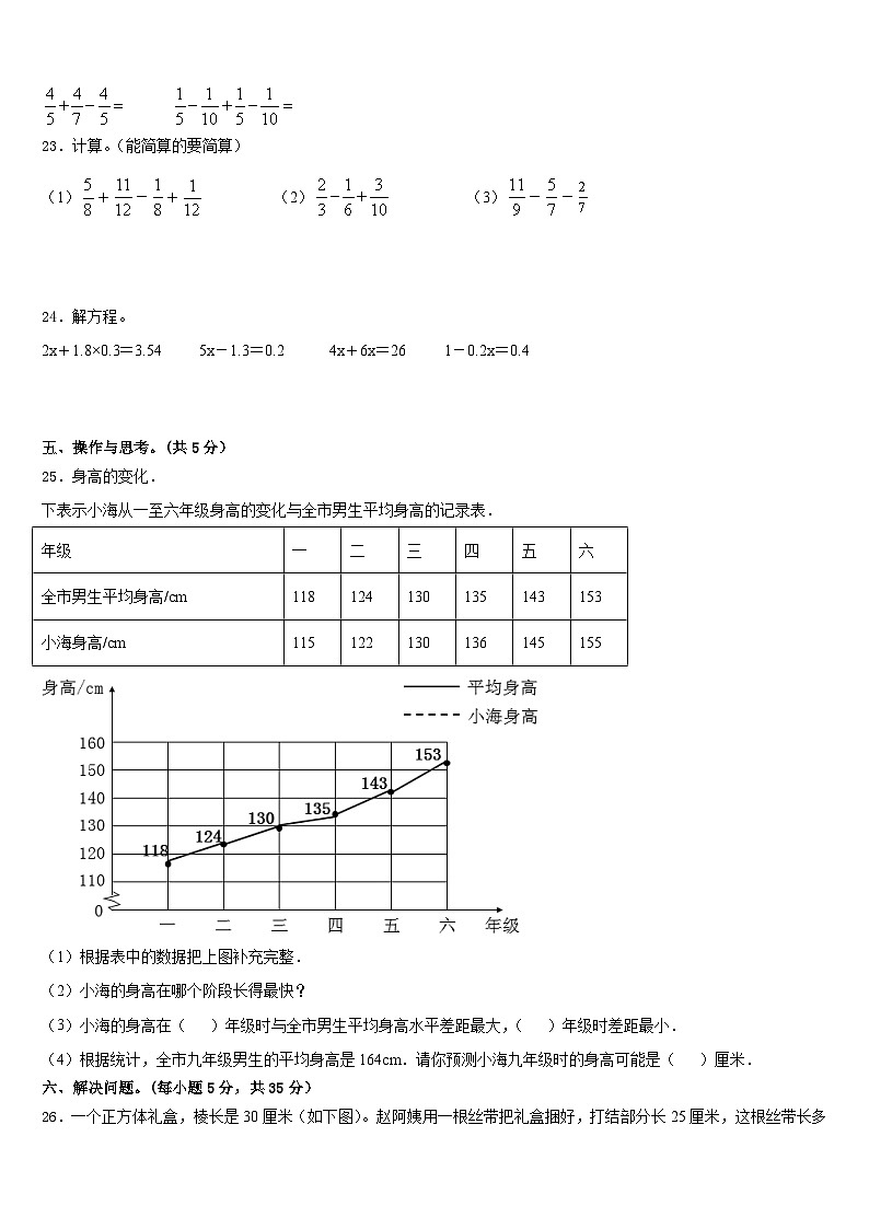 湖南省永州市江永县2022-2023学年五年级数学第二学期期末学业水平测试试题含答案03