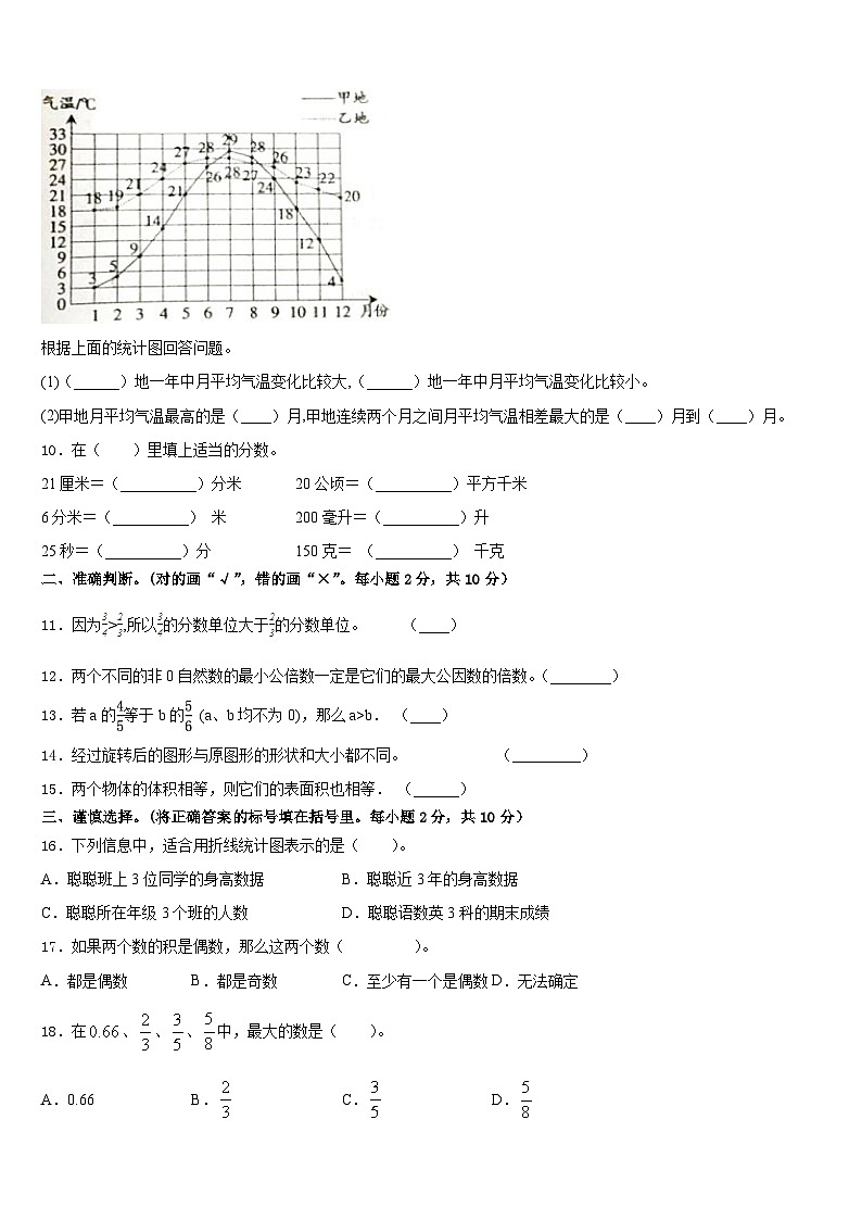 甘肃省平凉市灵台县2022-2023学年五下数学期末学业质量监测试题含答案第2页