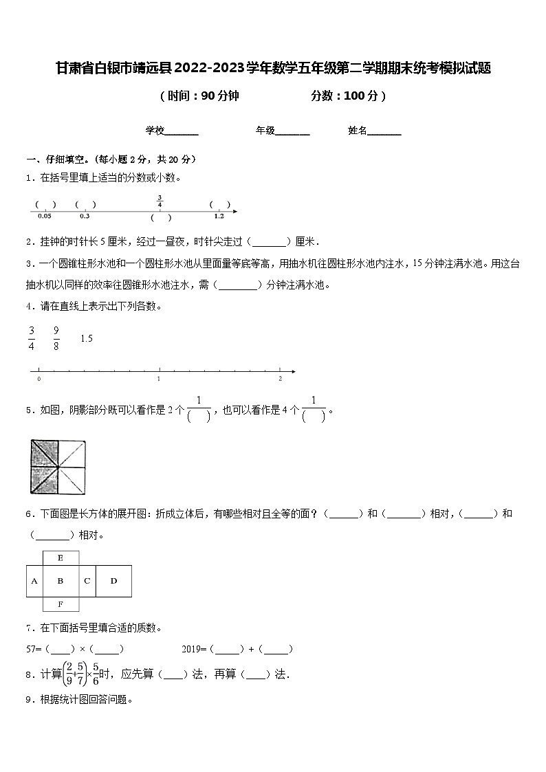 甘肃省白银市靖远县2022-2023学年数学五年级第二学期期末统考模拟试题含答案01