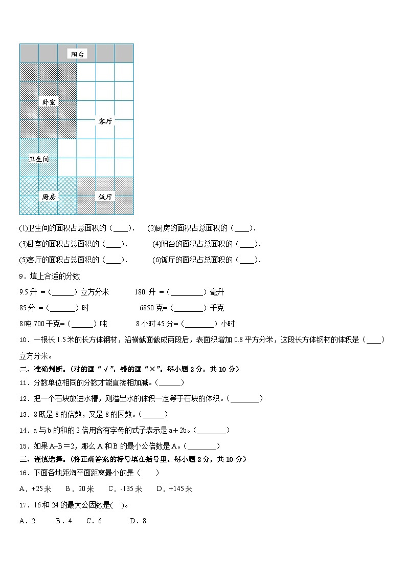 福建省三明市大田县2022-2023学年数学五下期末检测模拟试题含答案第2页