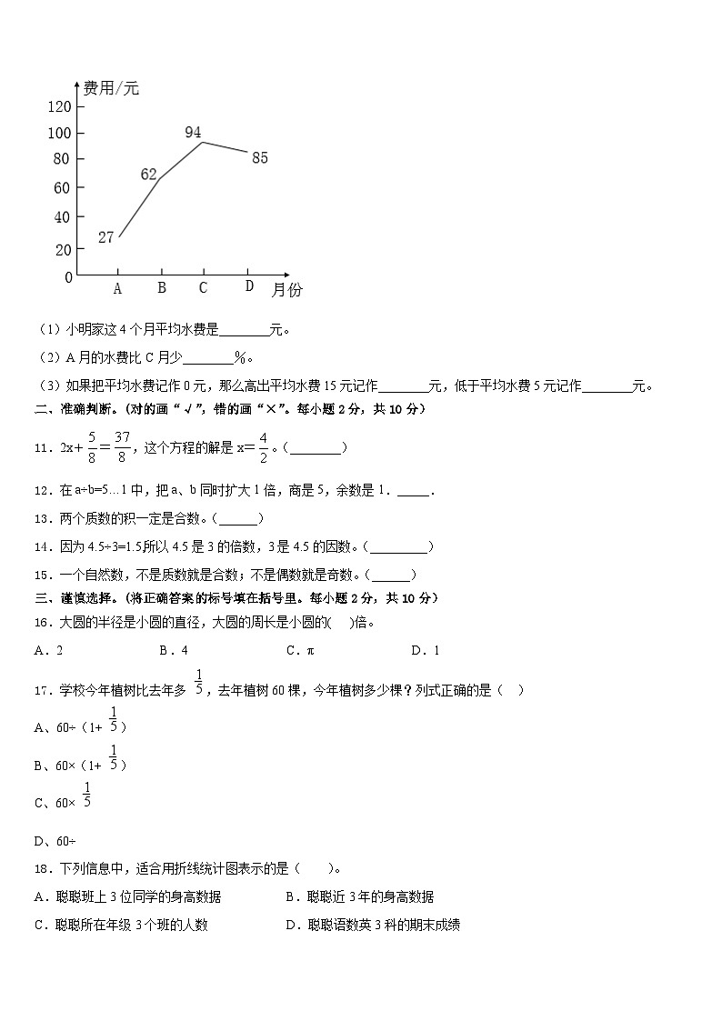 福建漳州芗城区2022-2023学年五下数学期末达标检测模拟试题含答案第3页