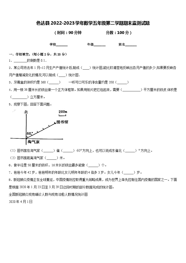 色达县2022-2023学年数学五年级第二学期期末监测试题含答案第1页
