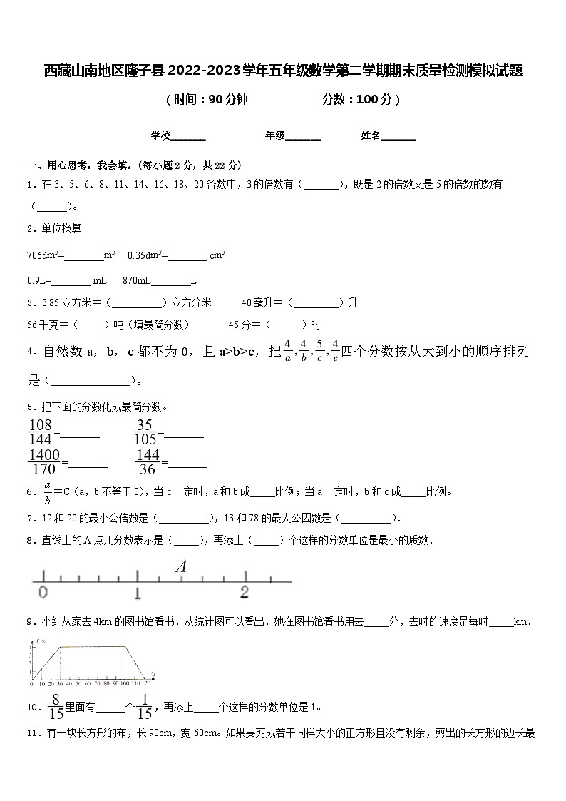 西藏山南地区隆子县2022-2023学年五年级数学第二学期期末质量检测模拟试题含答案01