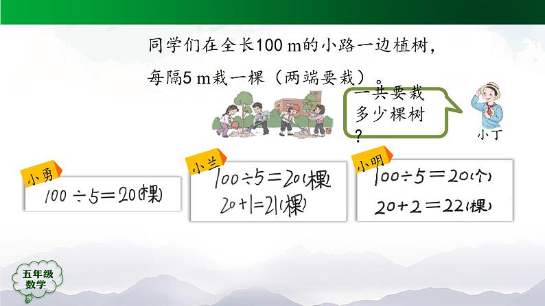 【精品课件】五年级数学上册同步教学课件-植树问题（第1课时）  人教版(共30精品课件PPT)第8页