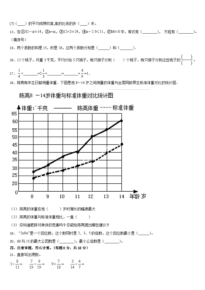 辽宁省本溪市明山区2022-2023学年五年级数学第二学期期末综合测试模拟试题含答案03