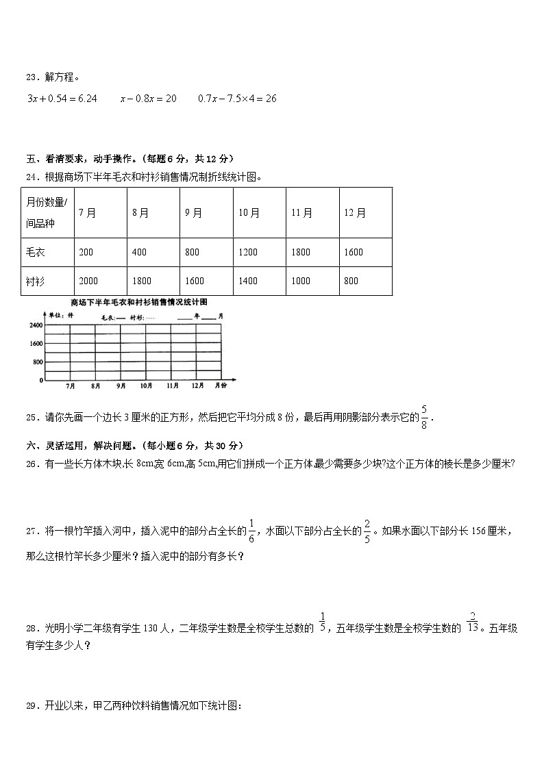 辽宁省辽阳市宏伟区2022-2023学年数学五年级第二学期期末复习检测试题含答案03