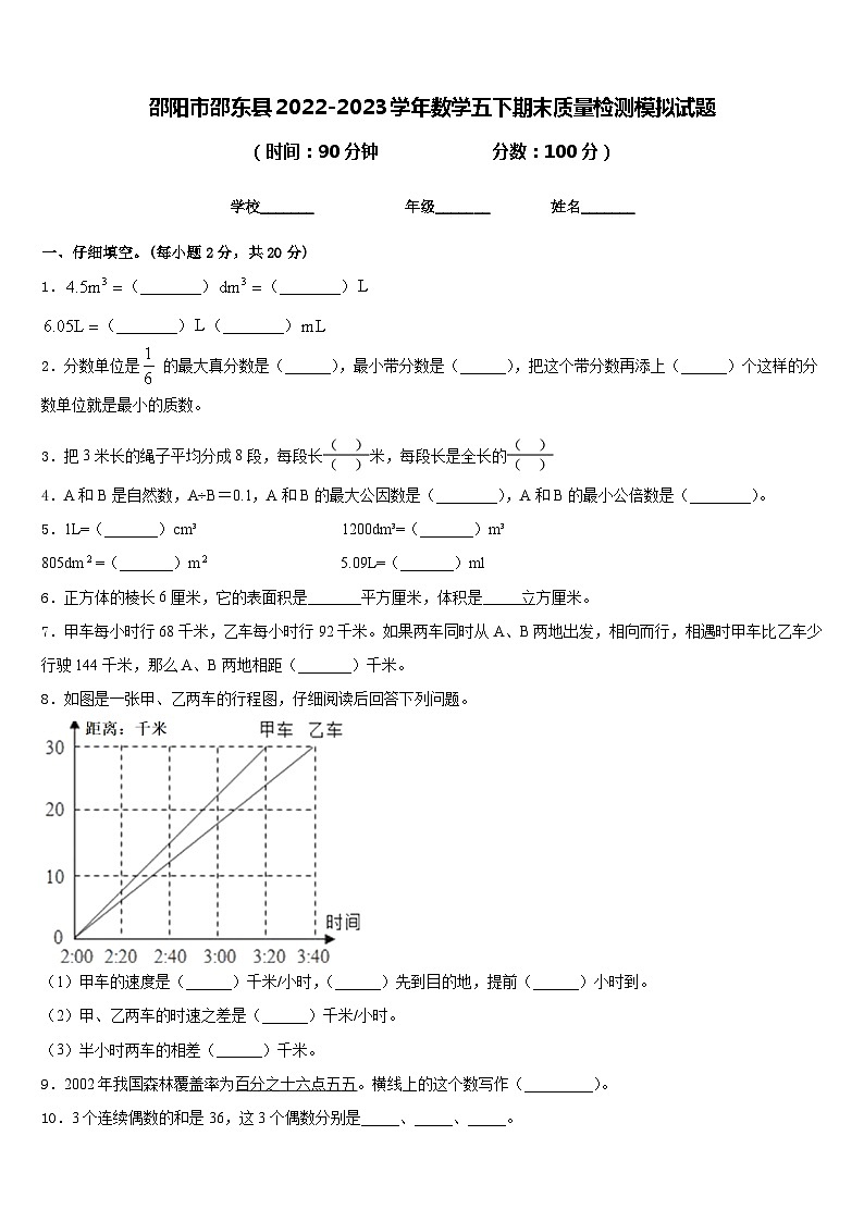 邵阳市邵东县2022-2023学年数学五下期末质量检测模拟试题含答案01