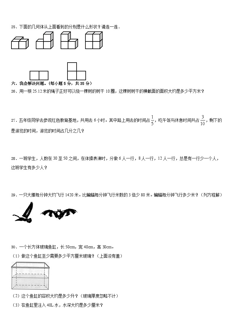 阜阳市临泉县2022-2023学年五年级数学第二学期期末达标测试试题含答案第3页