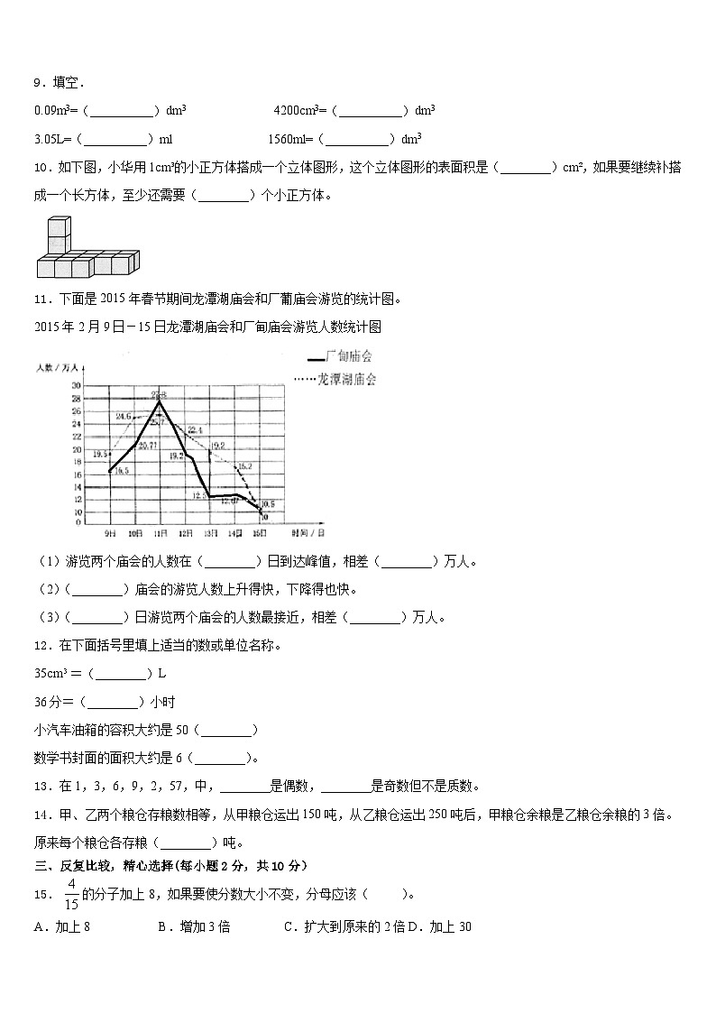 黑龙江省七台河市勃利县小五站镇庆云村小学2022-2023学年数学五年级第二学期期末综合测试模拟试题含答案第2页