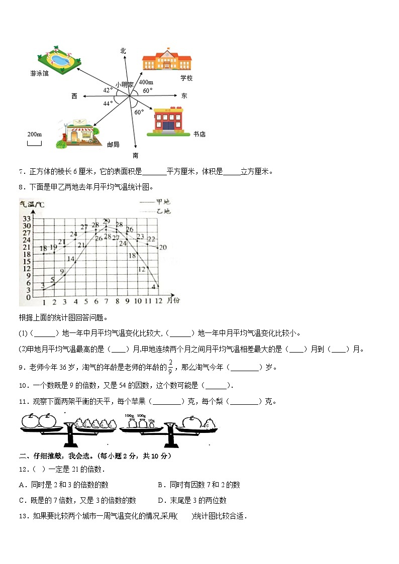 黑龙江省哈尔滨市道外区2022-2023学年数学五下期末学业水平测试模拟试题含答案第2页