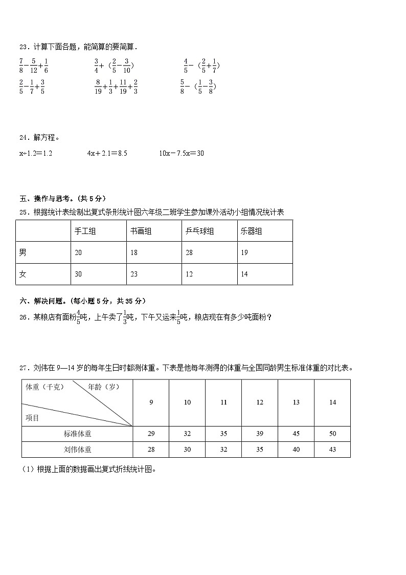 邵阳市大祥区2022-2023学年五年级数学第二学期期末学业水平测试模拟试题含答案第3页