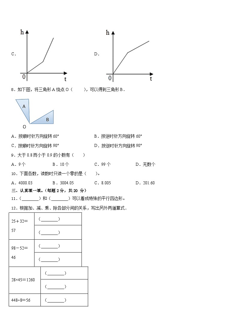 2022-2023学年南平市政和县数学四年级第二学期期末质量检测试题含答案02