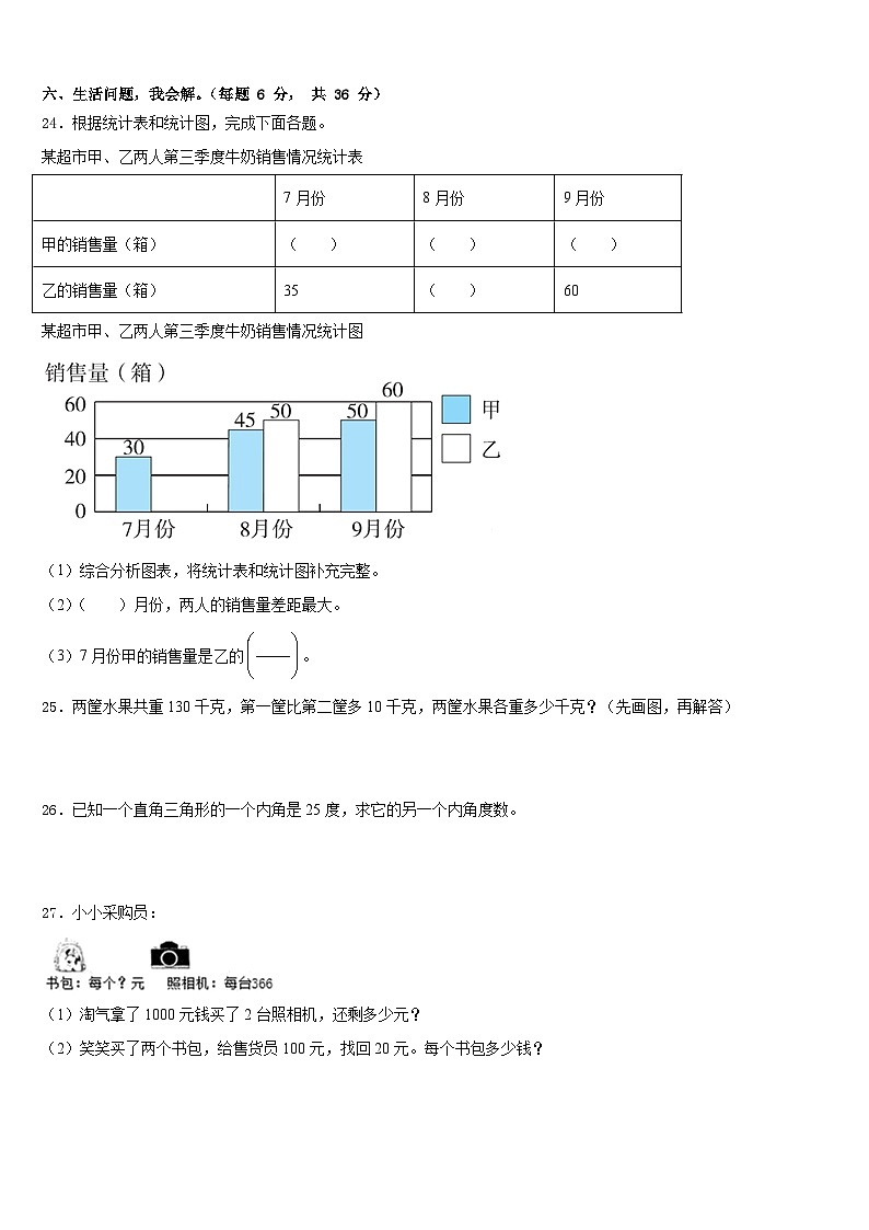 2022-2023学年山东省潍坊市高密市四年级数学第二学期期末质量跟踪监视模拟试题含答案03