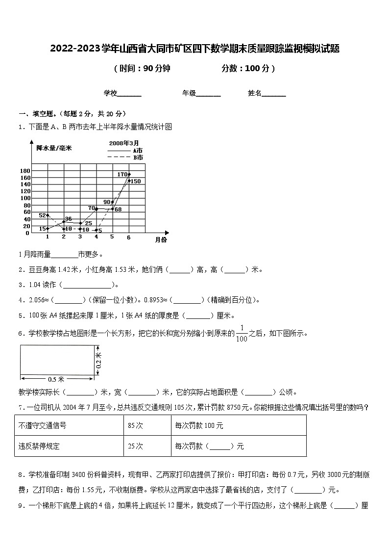 2022-2023学年山西省大同市矿区四下数学期末质量跟踪监视模拟试题含答案01