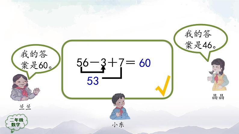 二年级数学上册课件-两位数连加、连减和加减混合运算练习第6页