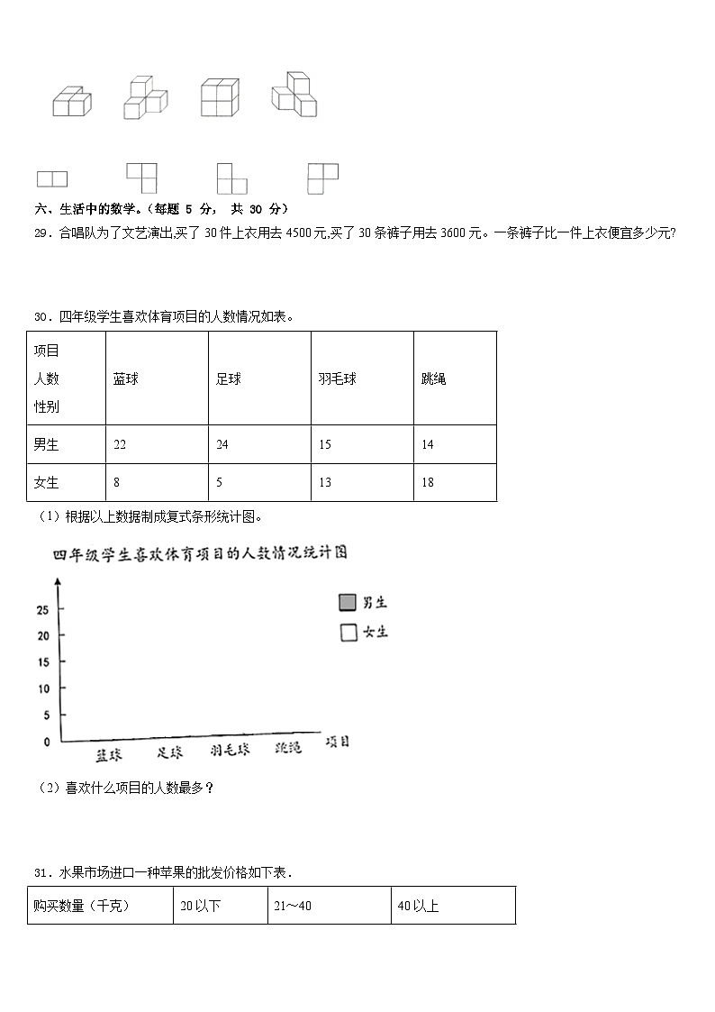 2022-2023学年德令哈市数学四年级第二学期期末教学质量检测试题含答案03