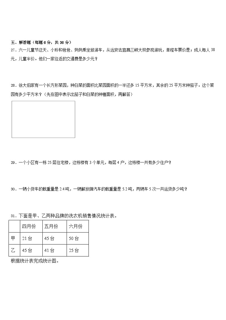 2022-2023学年河南省洛阳市嵩县数学四年级第二学期期末考试模拟试题含答案03