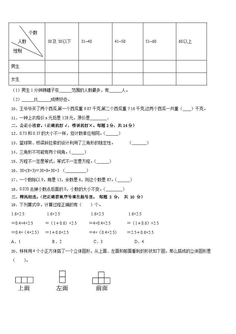 2022-2023学年河南省鹤壁市山城区数学四年级第二学期期末复习检测试题含答案第2页